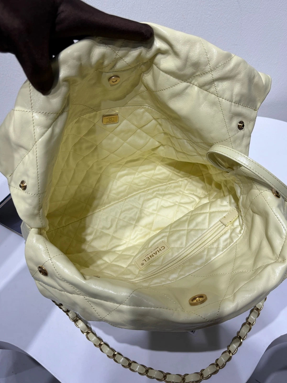 Authentic CHANEL 22 Small Yellow Tote Shoulder Bag For Women