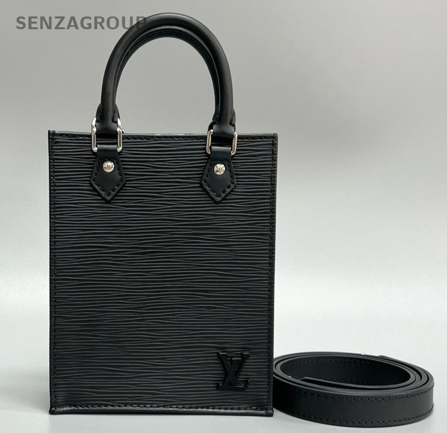 Louis Vuitton Epi Mini Top Handle Bag Crossbody Black Silver Women Classic