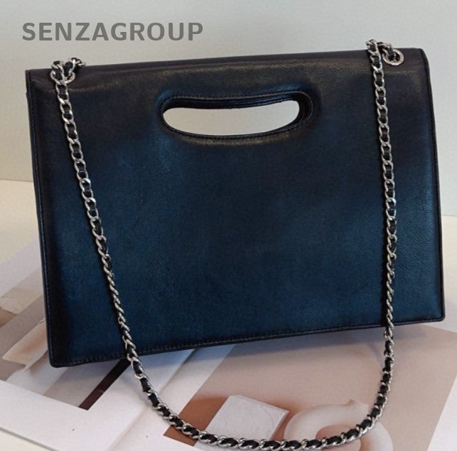 Chanel Satchel Top Handle Bag Chain Shoulder Bag Crossbody Black Silver Women