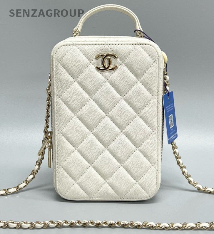 Chanel 22P Diamond Calfskin Chain Shoulder Bag Crossbody White Women Classic
