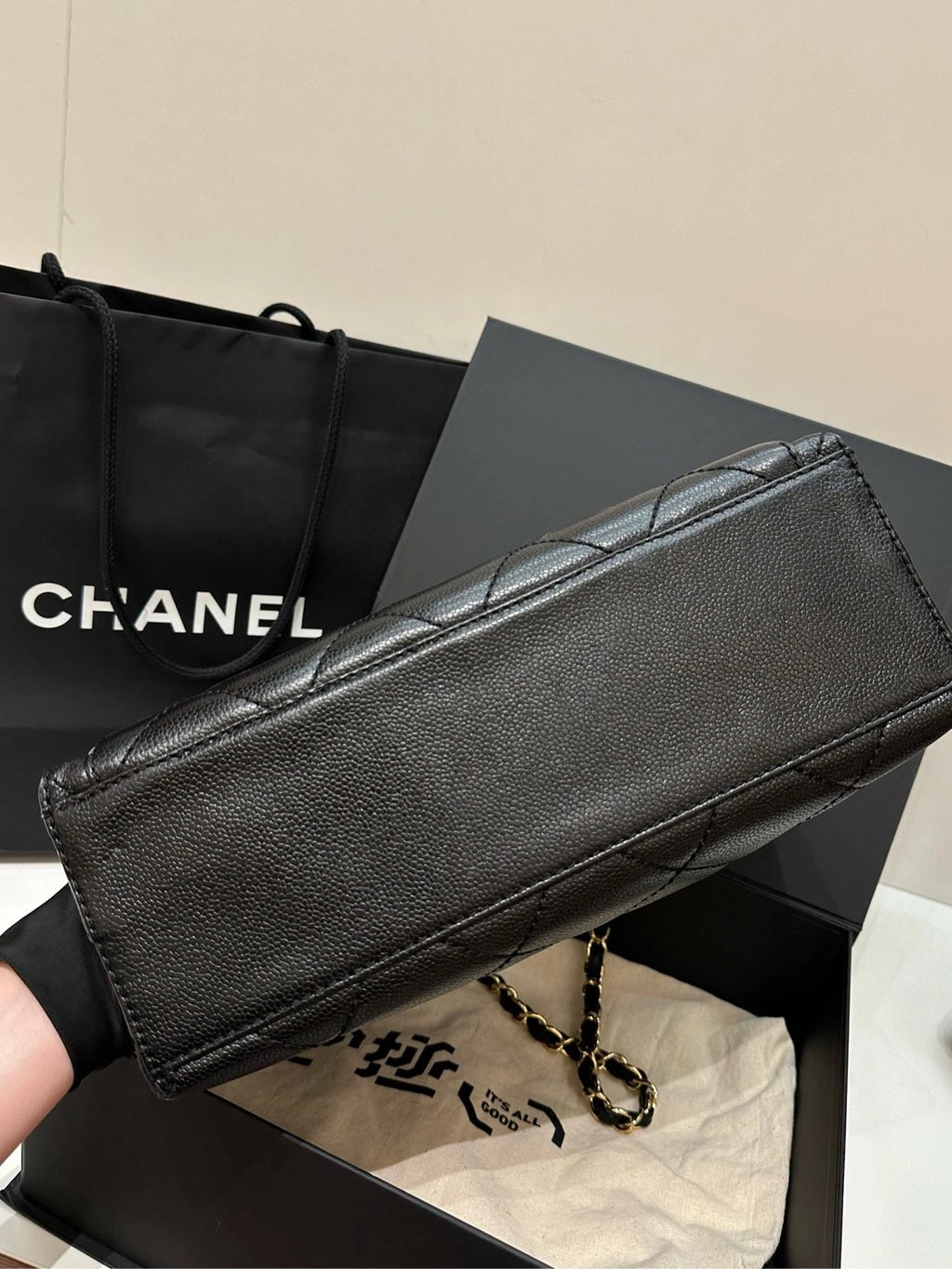CHANEL Black Caviar Leather Messenger Chain Bag For Women