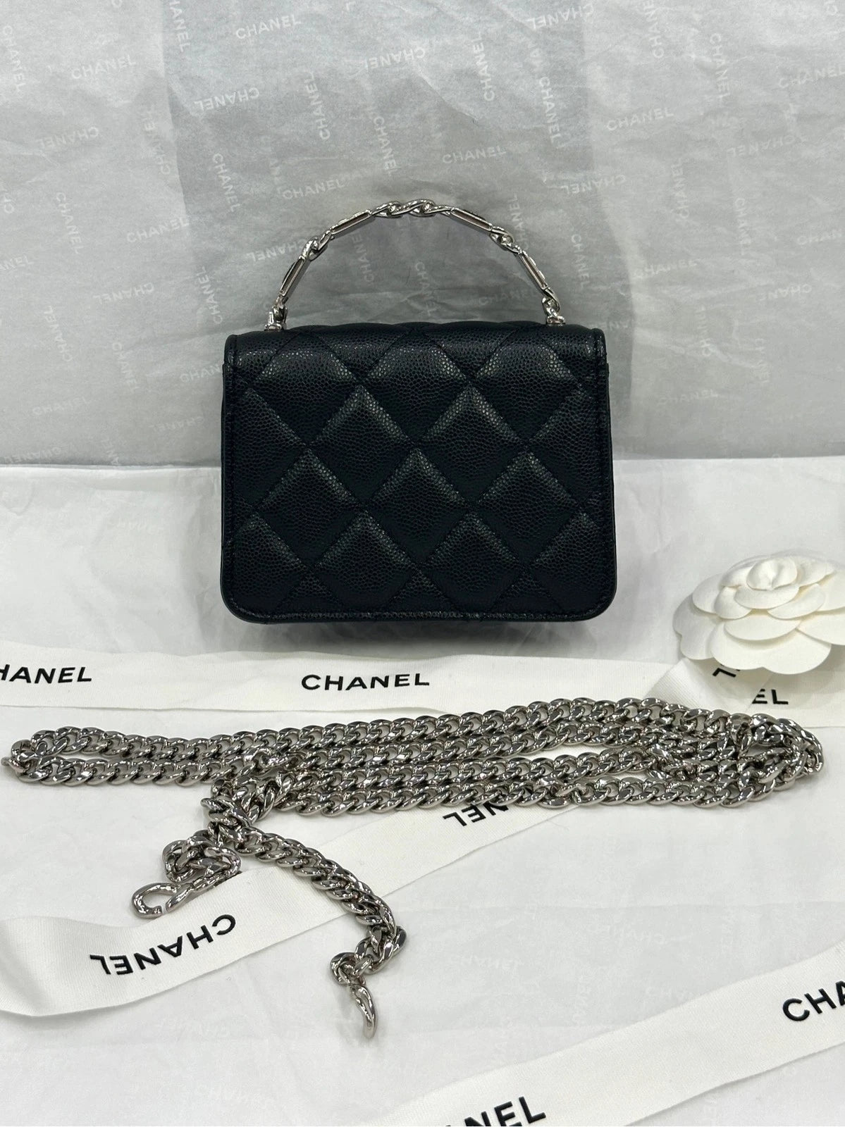 CHANEL Mini WOC Enamel Top Handle Leather Bag For Women