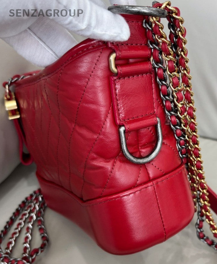 Chanel Gabrielle PM Quilted Leather Hobo Shoulder Crossbody Bag Deep Red Women