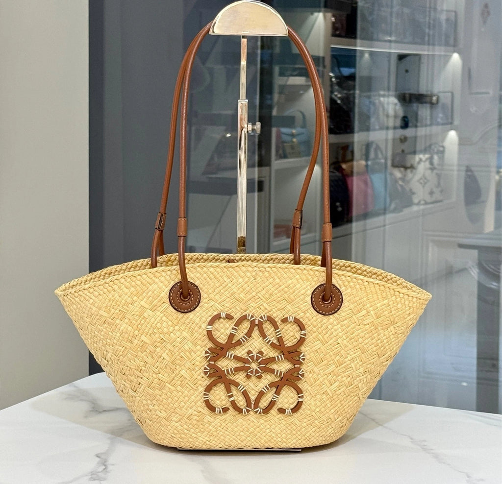 Loewe Women Palm Leaf Leather Woven Basket Shoulder Bag