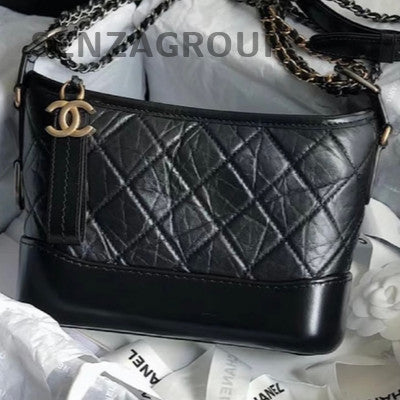 Chanel Gabrielle Hobo Small Calfskin Black Gold Chain Shoulder Bag
