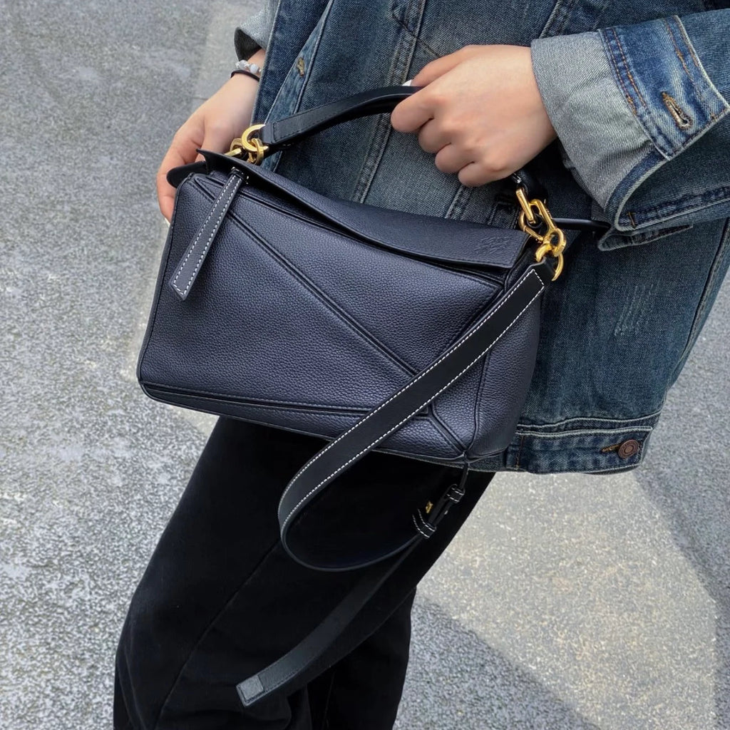 Loewe Puzzle PM Top Handle Crossbody Bag Blue Gold Women Classic