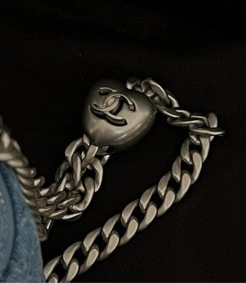 Chanel Blue Mini BOX Heart Chain Crossbody Bag Silver Hardware
