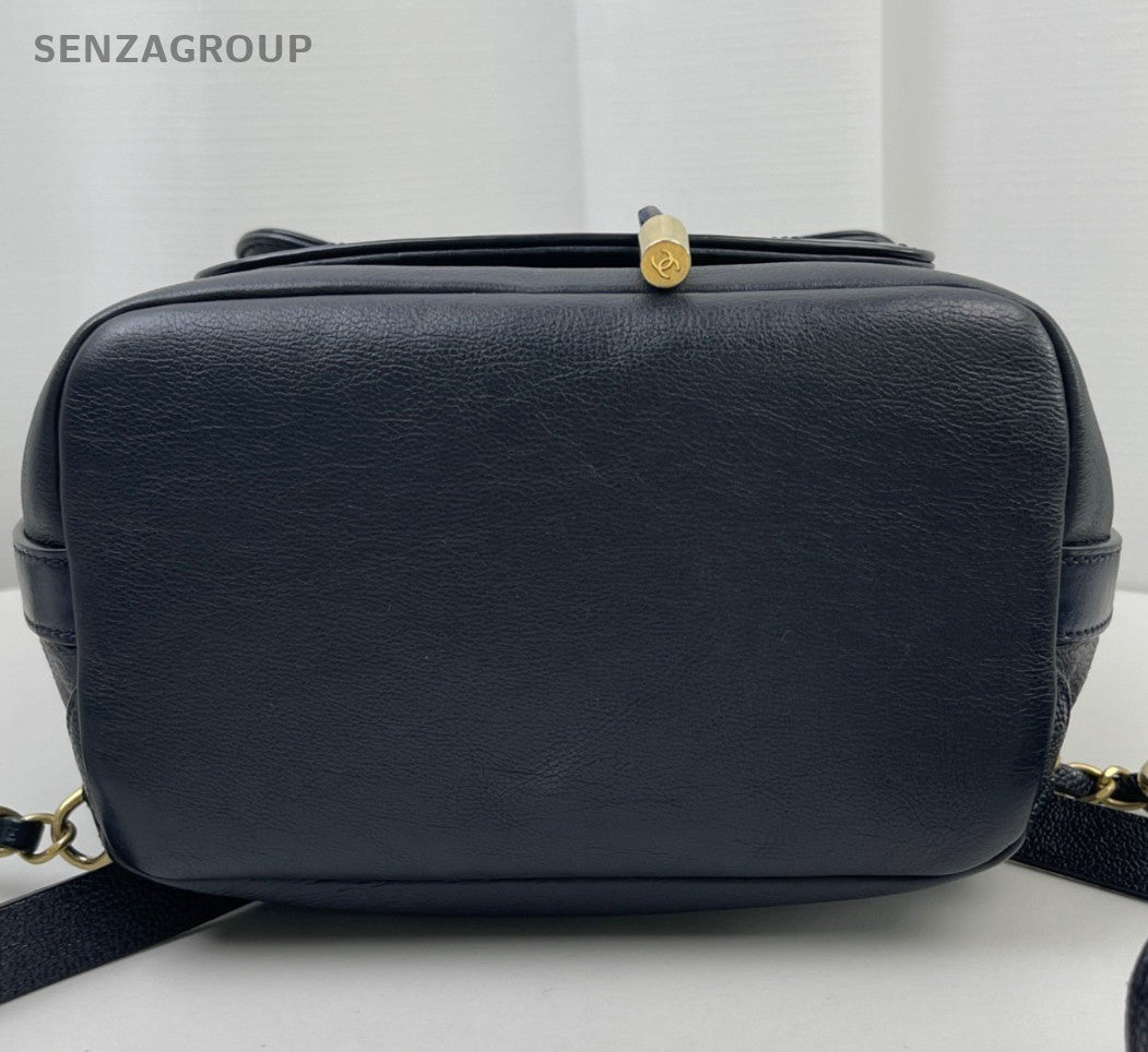 Chanel Diamond Chain Backpack Black Gold Used Women Classic