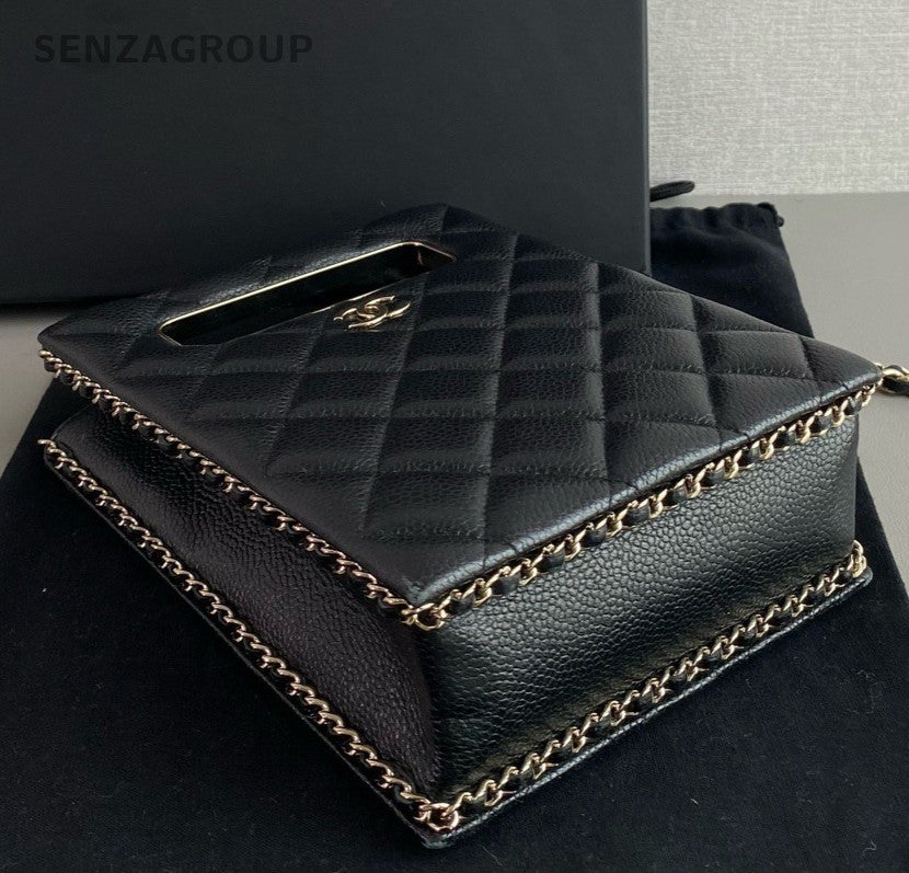 Chanel 22S Tote Diamond Chain Crossbody Black Gold Women Classic