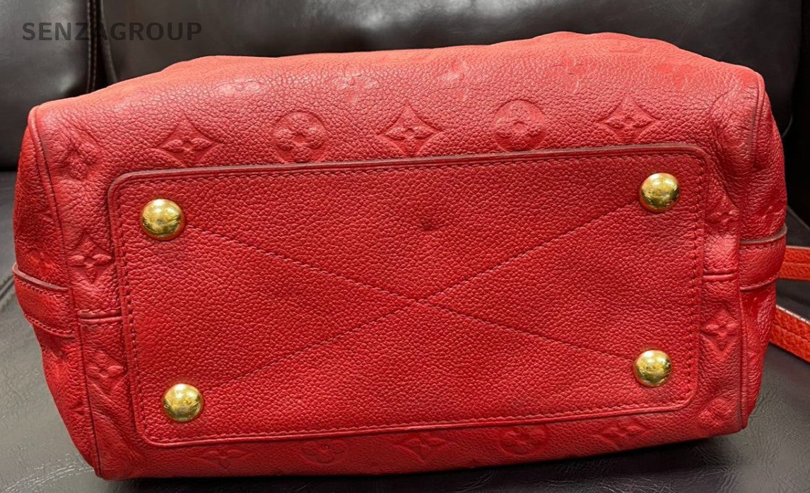 Louis Vuitton Monogram Tote Top Handle Bag Crossbody Red Gold Women Classic