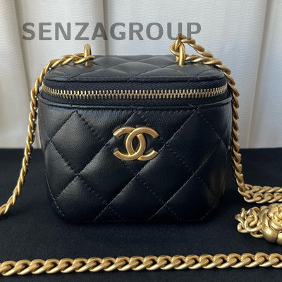 Chanel Black Gold Camellia Cosmetic Box Chain Shoulder Bag for Women