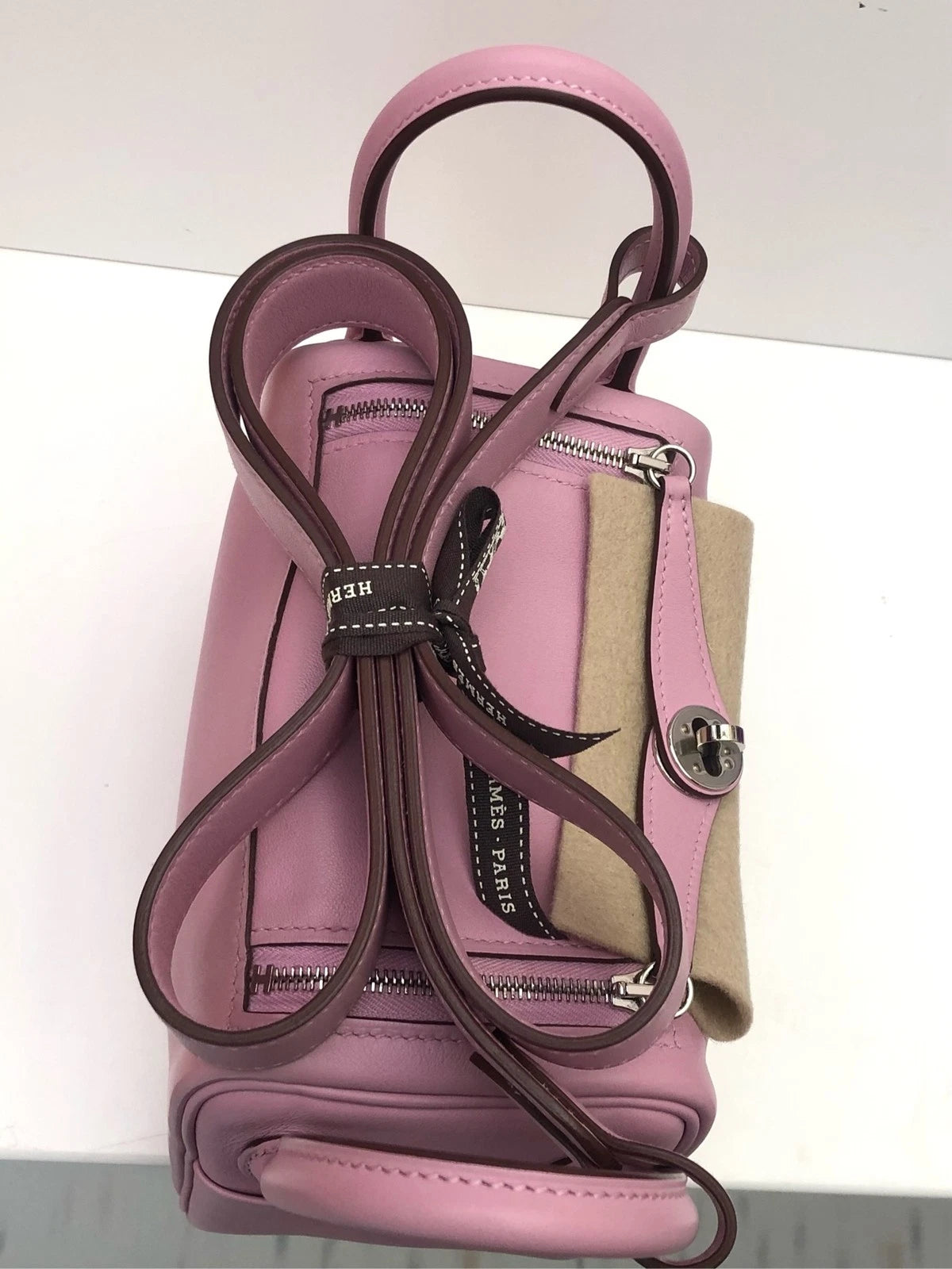 Hermes Mini Lindy Purple Leather Top Handle Bag For Women