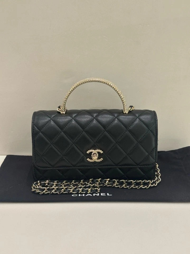 CHANEL Women's Leather Top Handle WOC Crossbody Bag