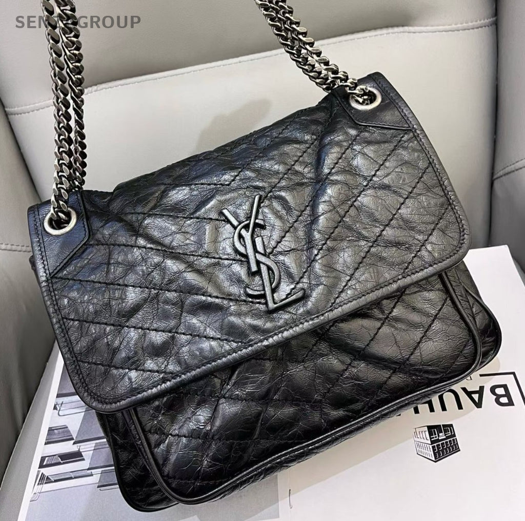 Saint Laurent Niki MM Chain Shoulder Bag Crossbody Black Silver Women Classic
