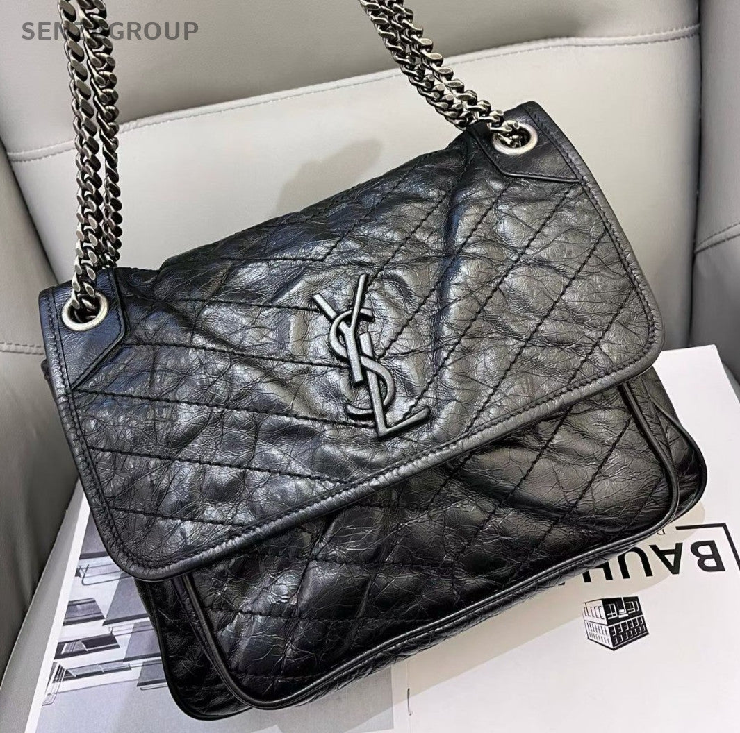 Saint Laurent Niki MM Chain Shoulder Bag Crossbody Black Silver Women Classic