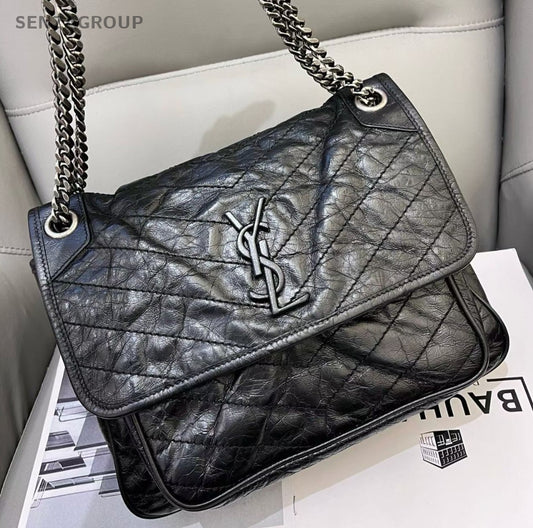 Saint Laurent Niki MM Chain Shoulder Bag Crossbody Black Silver Women Classic
