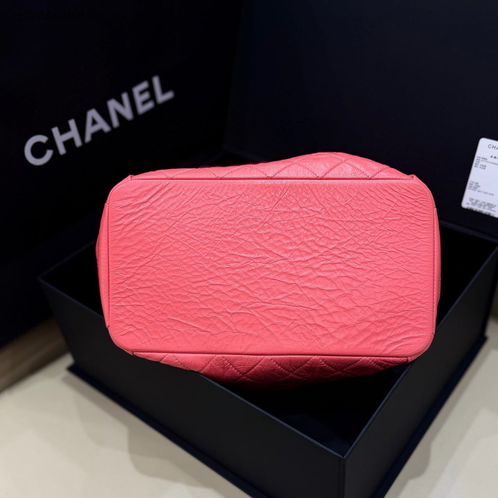 CHANEL Drawstring Bucket Oil waxed leather Chain Shoulder bag Pink Women