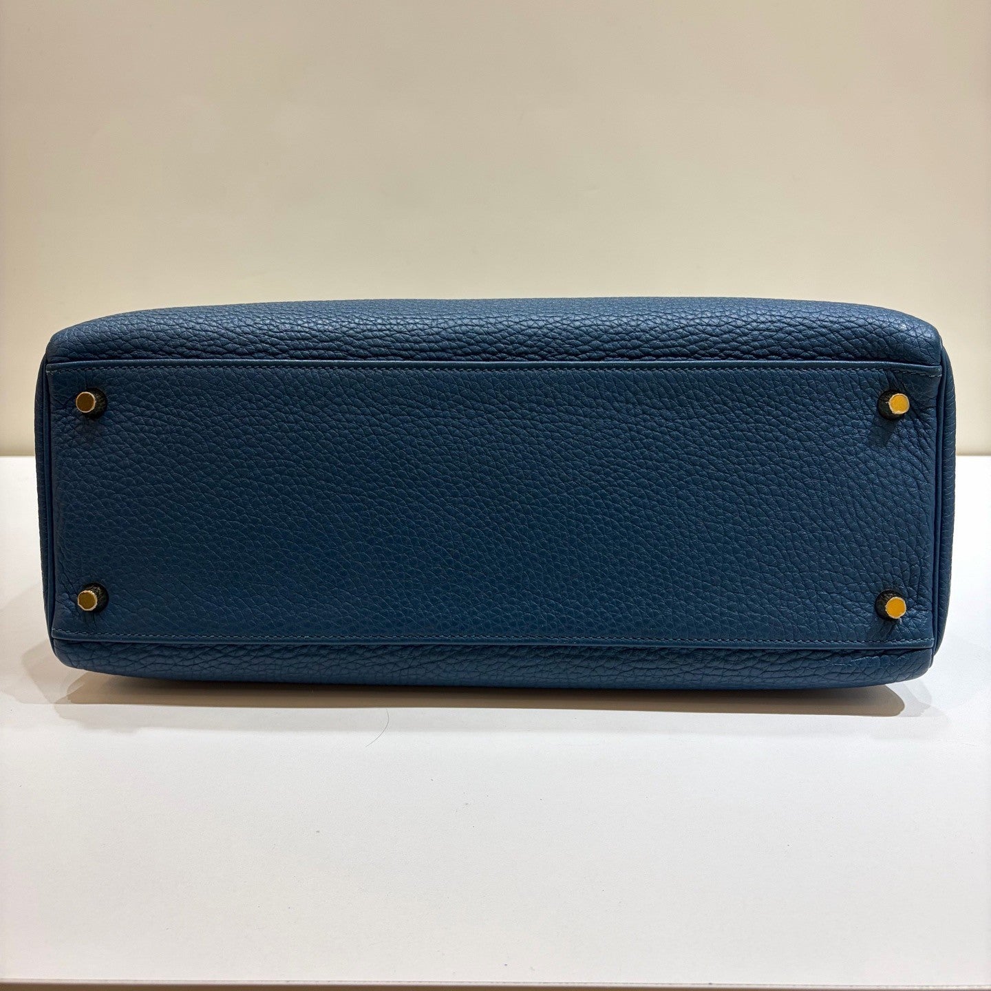 Hermes Kelly35 Top Handle Shoulder Bag Crossbody Blue Gold Women Classic Fashion