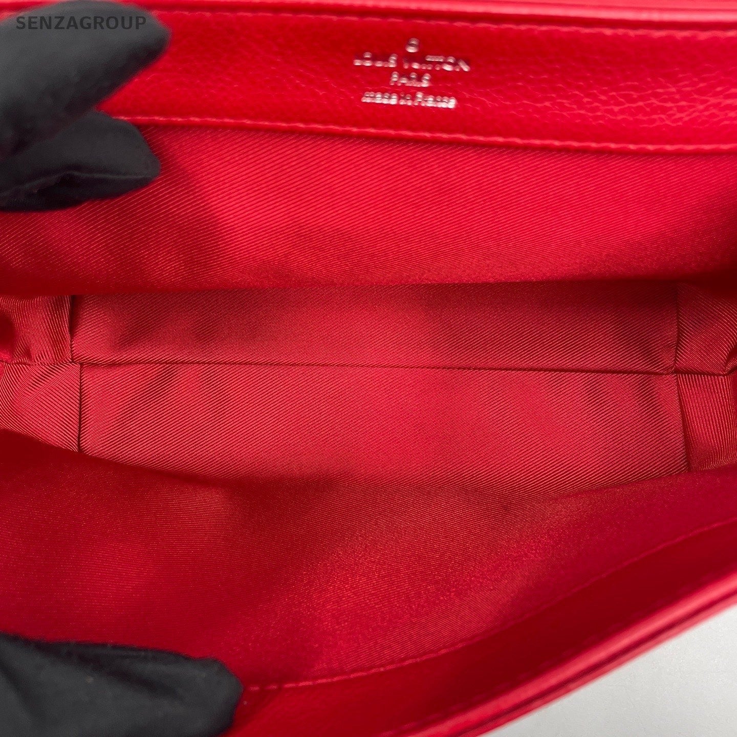 Louis Vuitton Lock Me Calfskin Top Handle Bag Crossbody Red Silver Women Classic