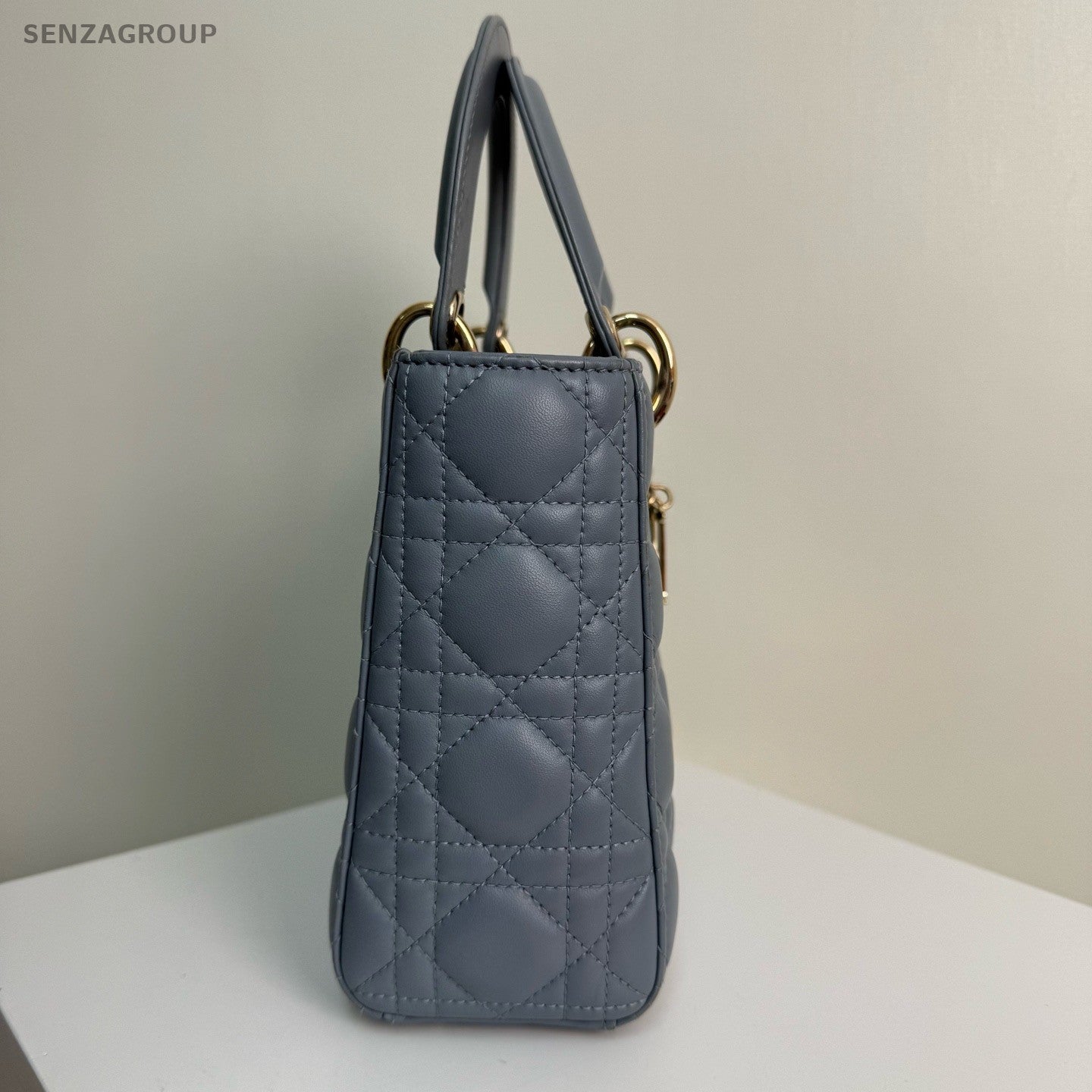 Christian Dior Lady Lambskin Top Handle 2way Shoulder Handbag Haze blue Women