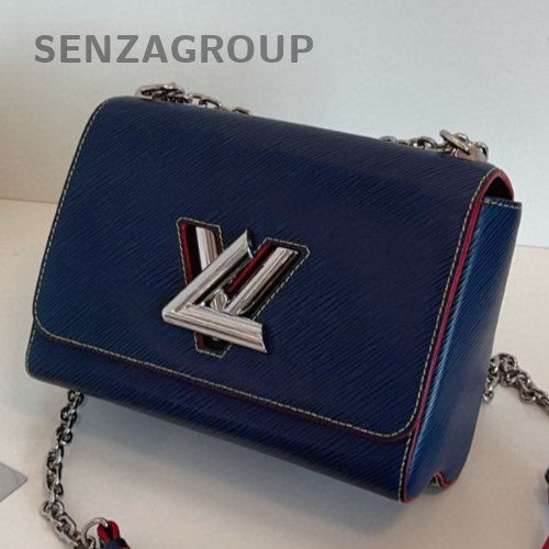 Louis Vuitton Twist MM Epi Chain Shoulder Bag Blue Silver Women Classic