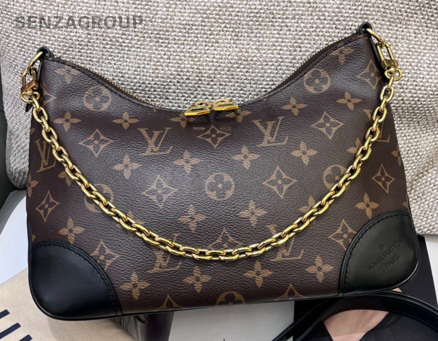 Louis Vuitton Monogram Chain Shoulder Bag Brown Black Gold Women Classic