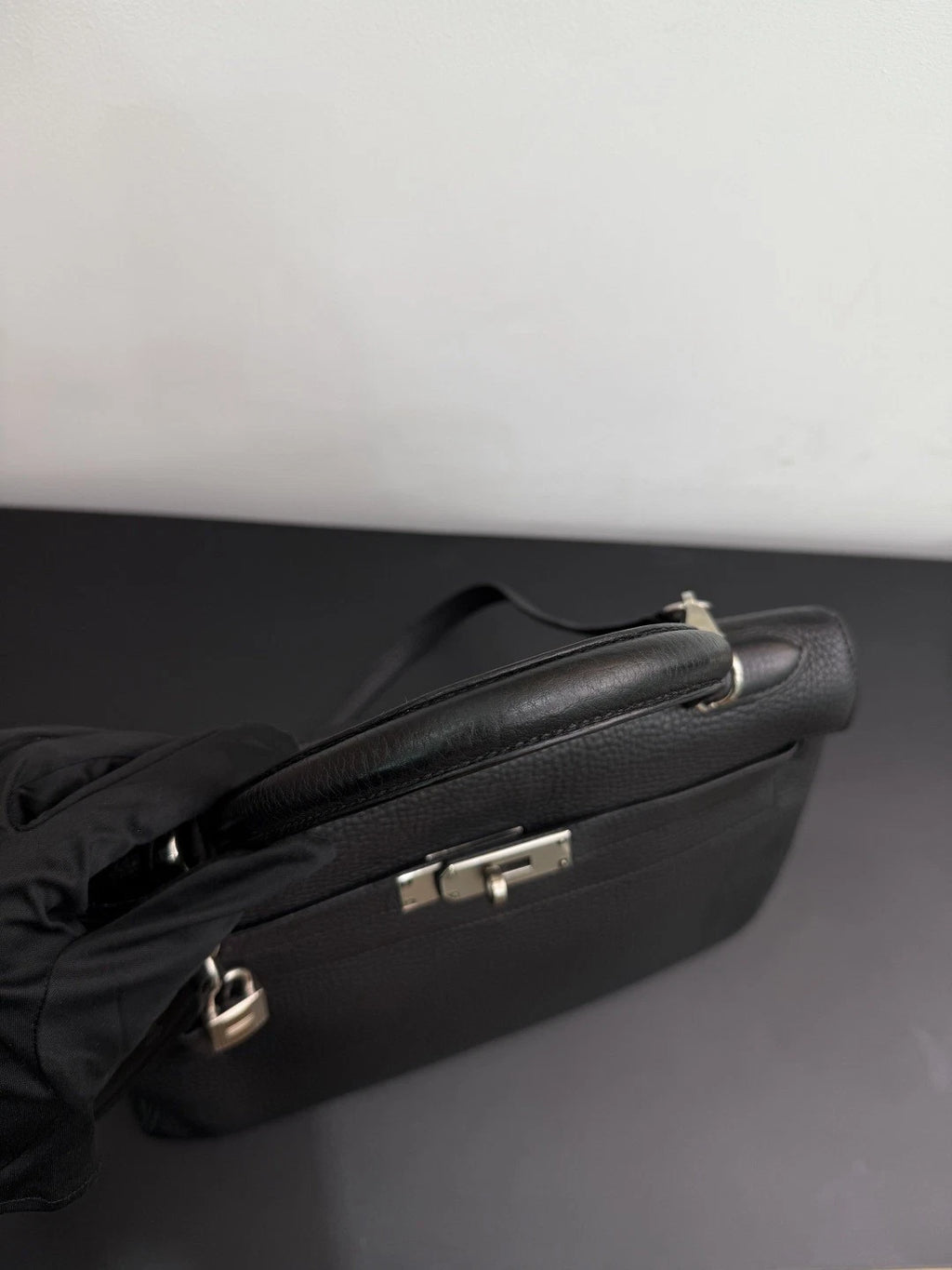 Authentic Hermes Kelly 32 Togo Tote Top Handle Crossbody Bag Black SHD