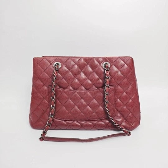 CHANEL Red Leather Tote Chain Shoulder Bag For Women