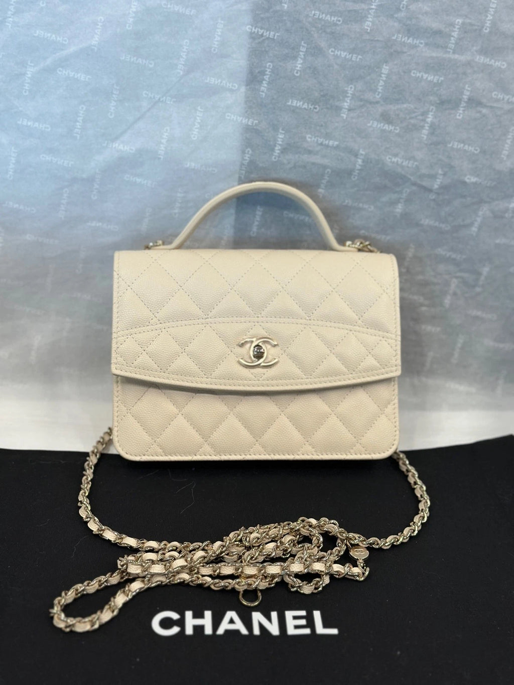 CHANEL Beige Leather Backpack Crossbody Shoulder Handbag Women