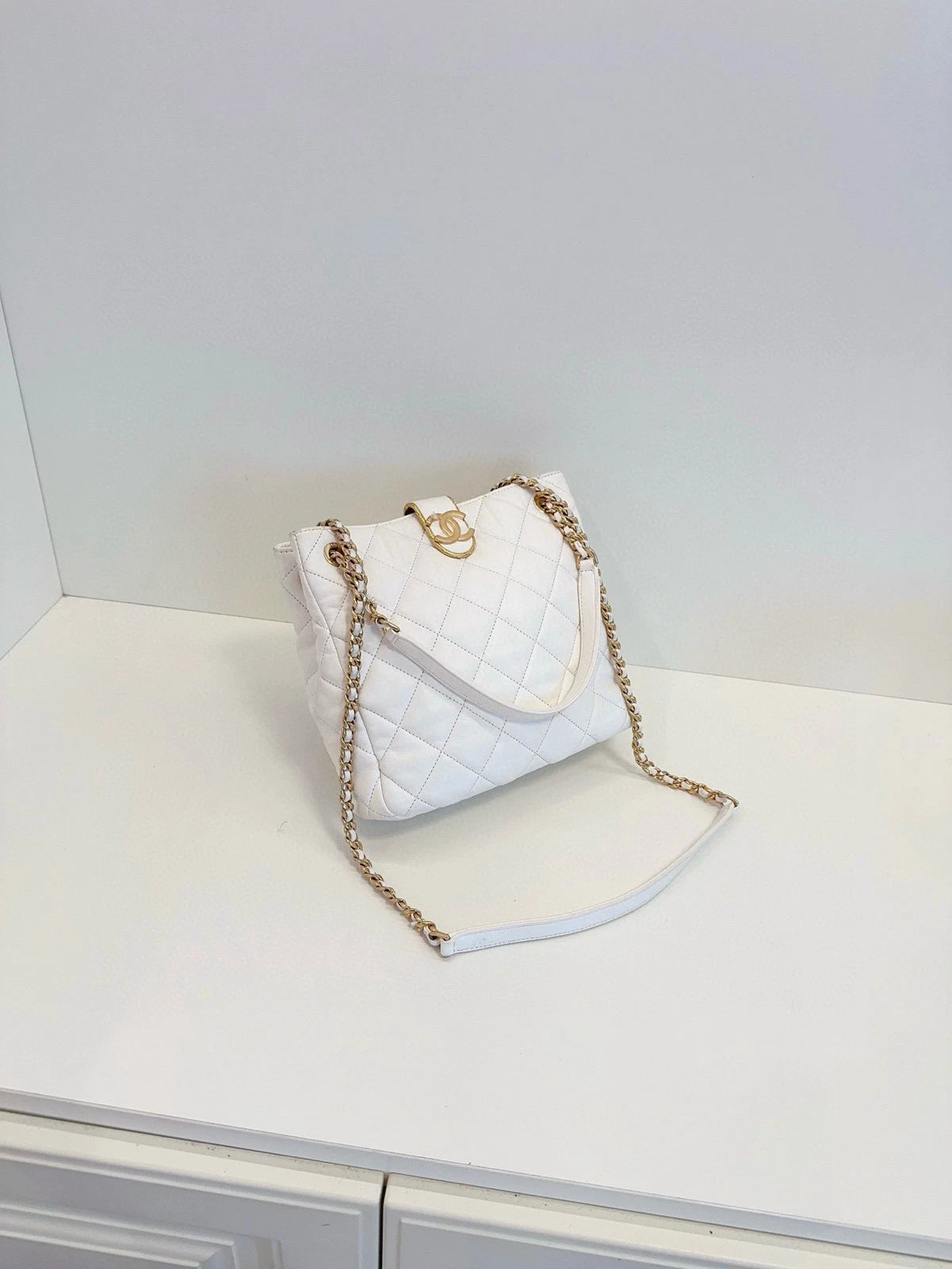 CHANEL White Gold Hardware Small Hobo Handbag For Women
