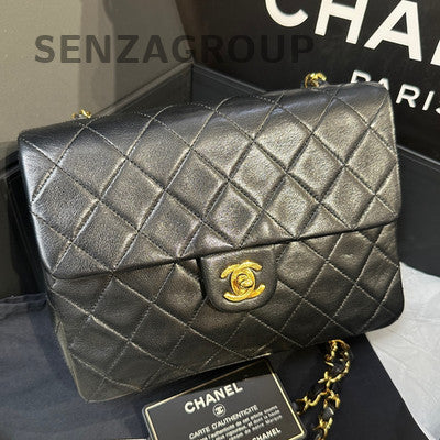 Chanel Vintage Black Gold CF Chain Shoulder Bag Quilted Pattern