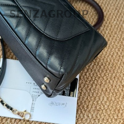 Chanel Coco Handle Small Black Gold Chevron Chain Shoulder Bag