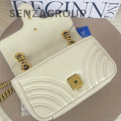 Gucci GG Marmont 22 White Gold Chain Shoulder Crossbody Bag Women Classic