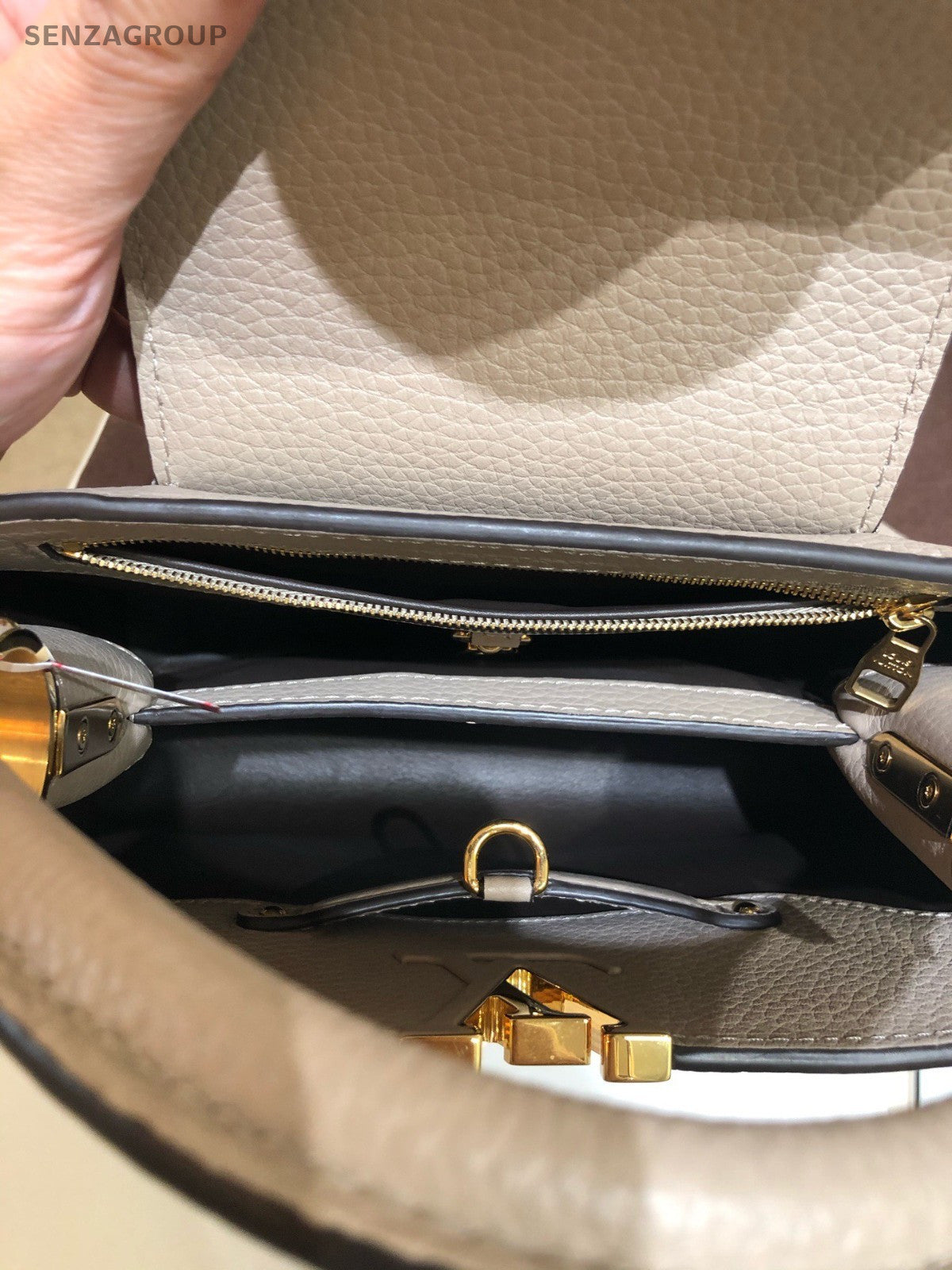 Louis Vuitton Capucines BB Top Handle Calfskin 2way Shoulder Handbag Gray Gold