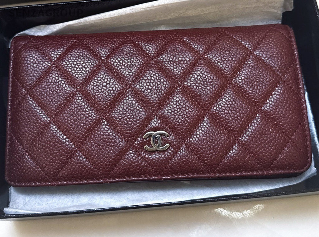 Chanel Classic Flap Long Wallet Red Silver Diamond Women Fashion
