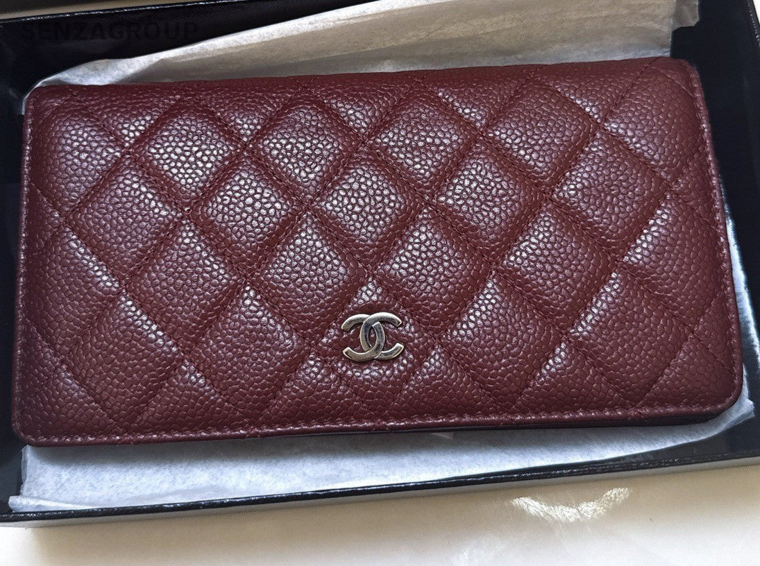 Chanel Classic Flap Long Wallet Red Silver Diamond Women Fashion