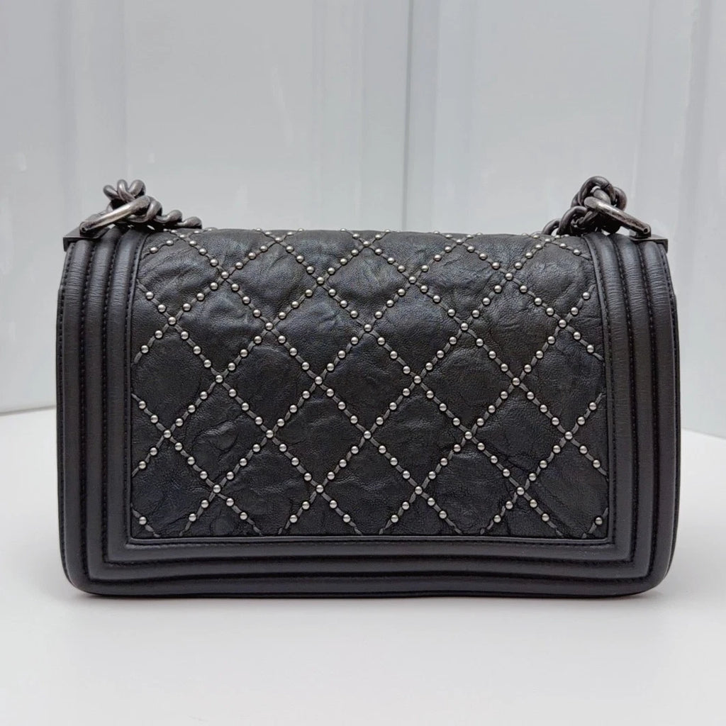 Chanel Leboy Chain Shoulder Bag Crossbody Black Silver Diamond Women Classic