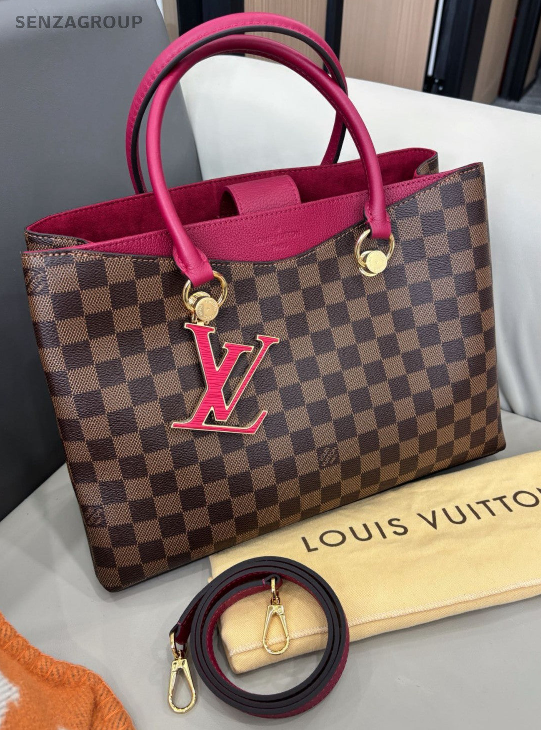 Louis Vuitton Riverside Damier Ebene Top Handle 2way Shoulder Handbag Brown Wome