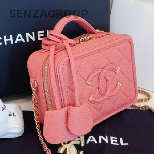 Chanel Vanity Case PM Chain Shoulder Bag Crossbody Pink Gold Diamond Women
