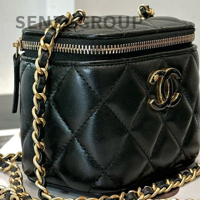 Chanel 24A Black Mini Square Flap Bag Gold CC Chain Crossbody