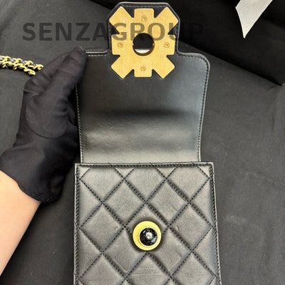 Chanel 20A Pearl & Onyx Quilted Phone Chain Crossbody Bag
