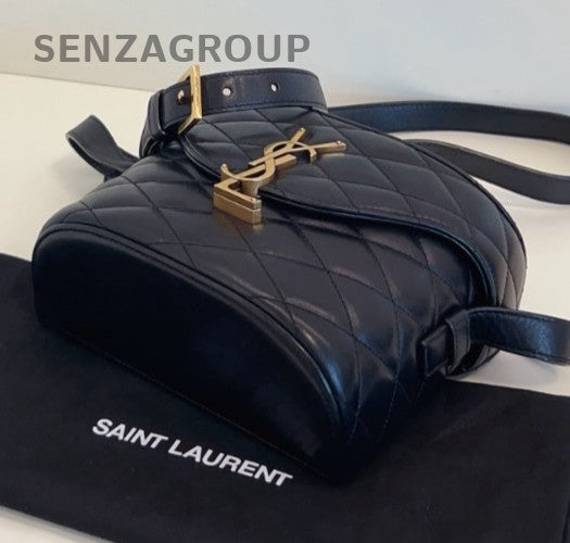 Yves Saint Laurent JUNE BOX Lambskin Shoulder Bag Crossbody Black Gold Women