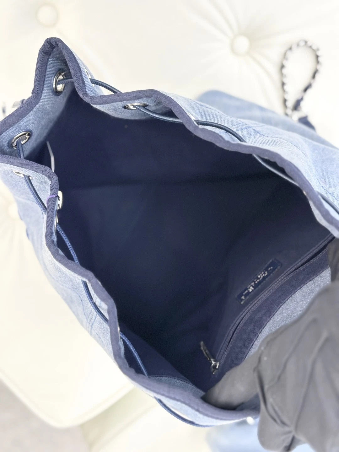 Chanel Denim GM Backpack Navy Blue Silver Used Women Classic