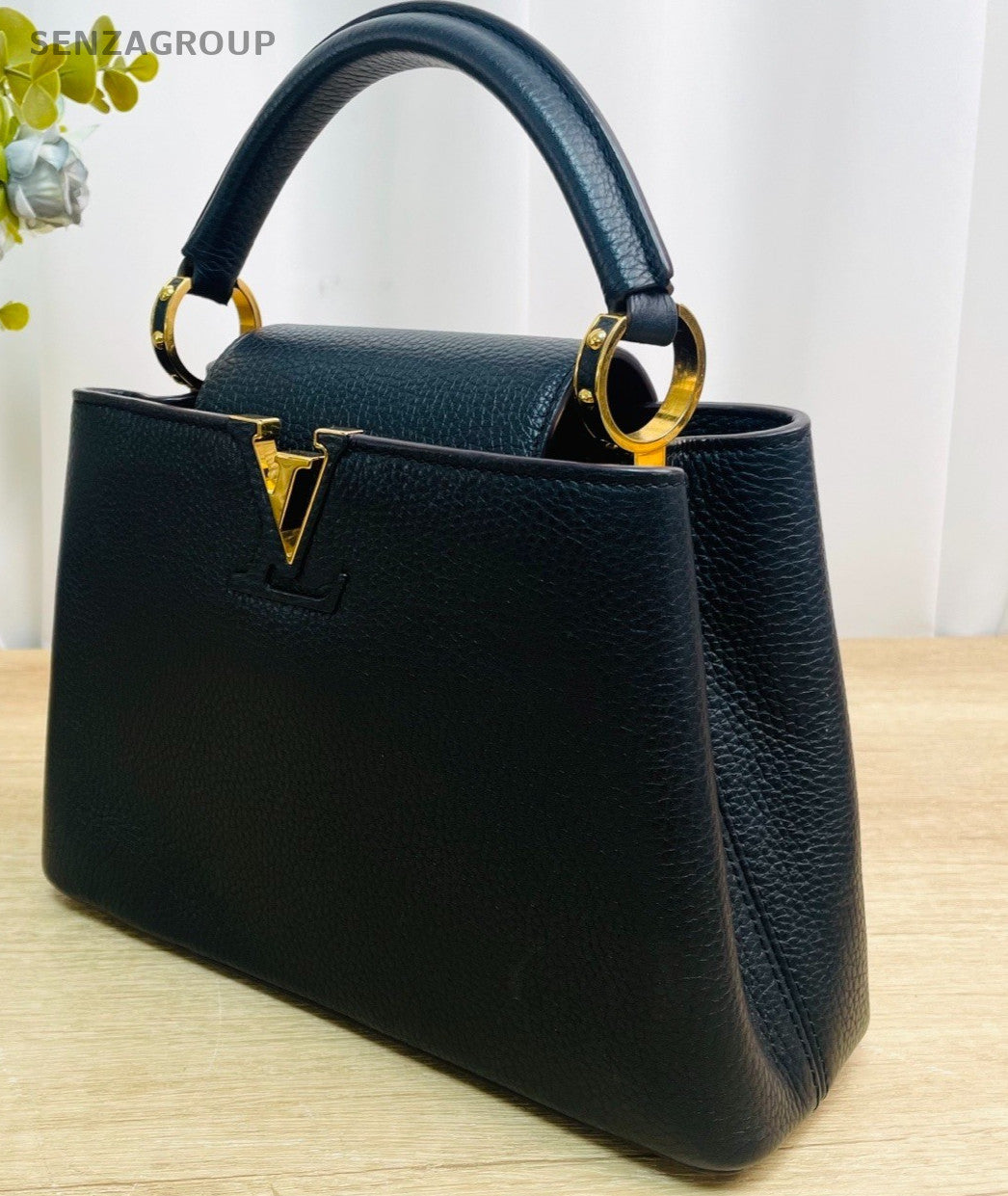 Louis Vuitton Capucines BB Leather Top Handle Shoulder Crossbody Bag Black Women