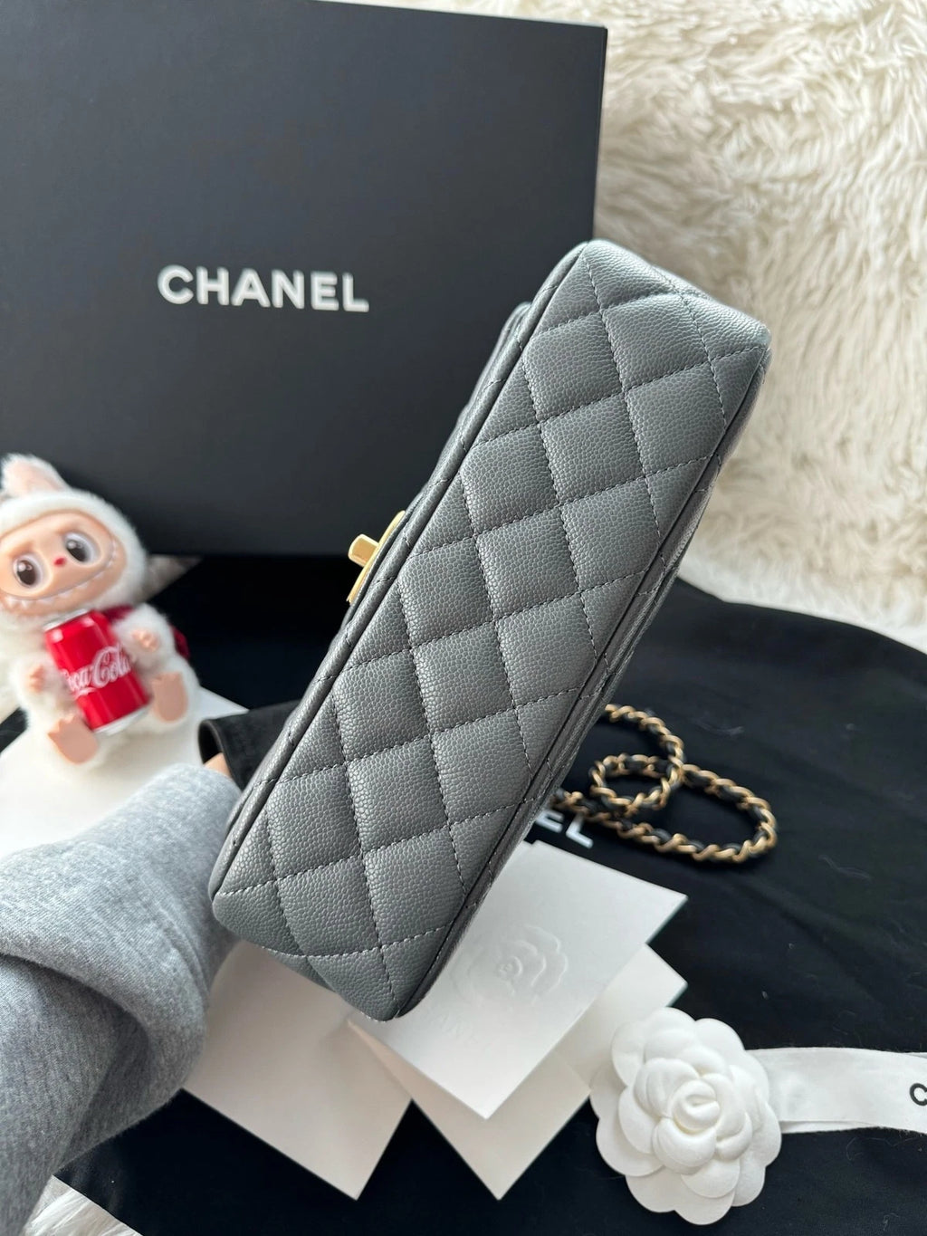 Chanel CF Handle Small Gray Leather Top Handle Handbag For Women