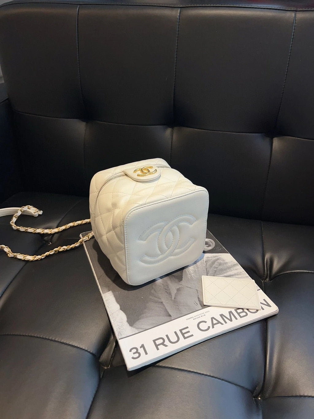 CHANEL White Top Handle Box Bag Crossbody For Women