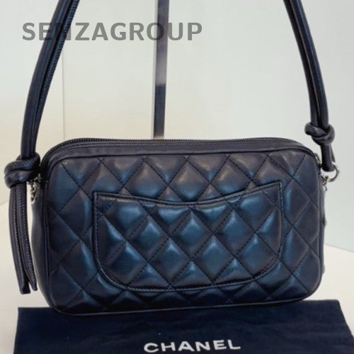 Chanel Cambon Vintage Shoulder Bag Black White Women Classic Diamond