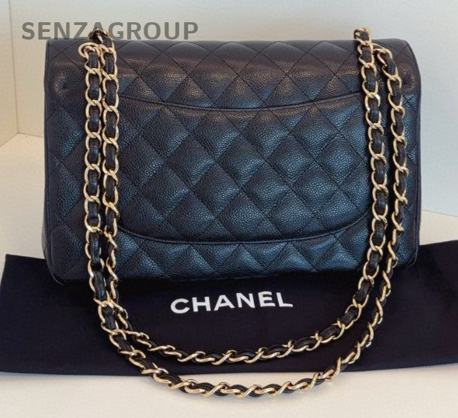 Chanel Classic Flap Jumbo Chain Shoulder Bag Crossbody Black Gold Women Fashion