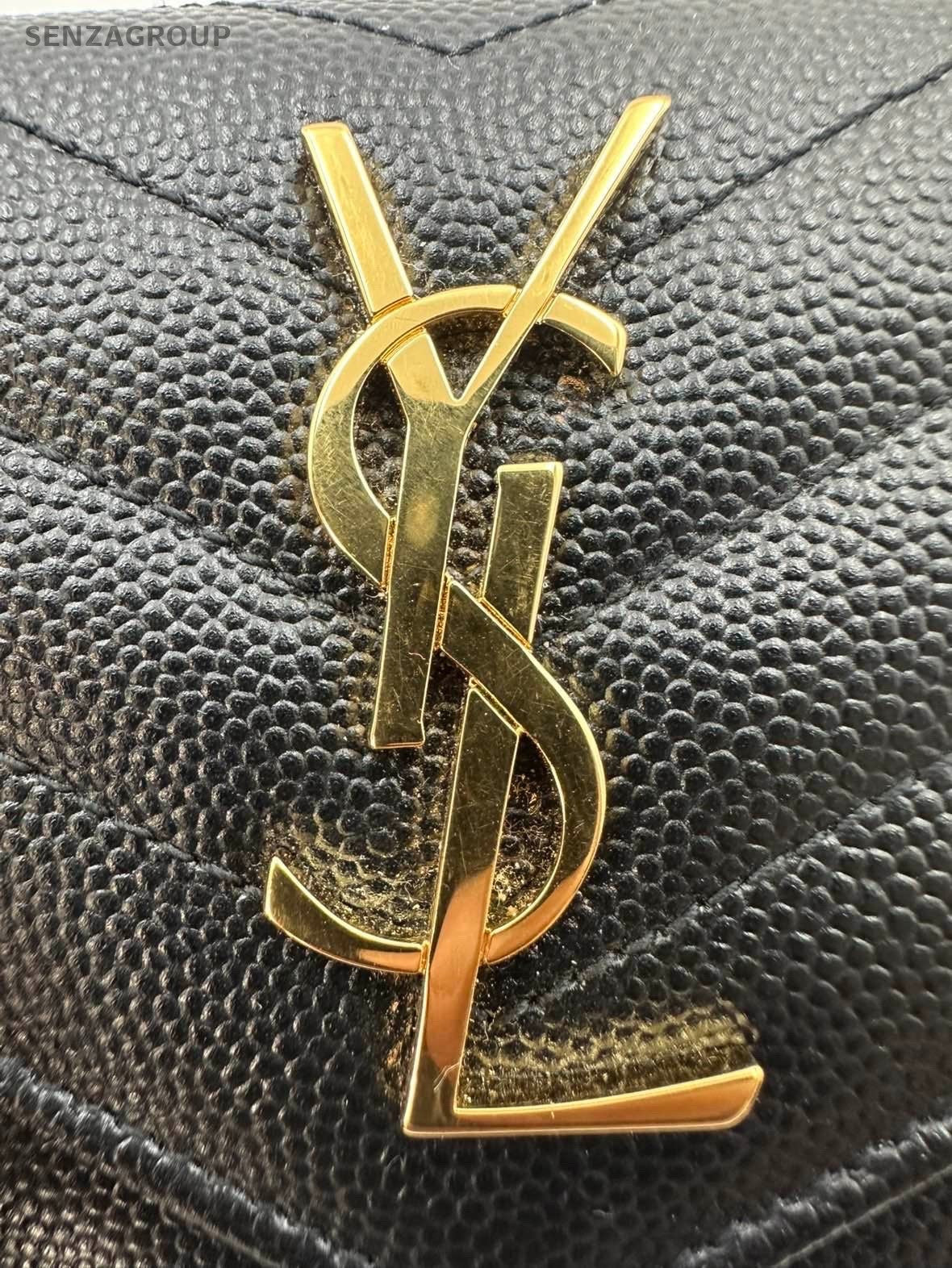 Saint Laurent Cassandre PM Calfskin Wallet Black Gold Used Women Classic