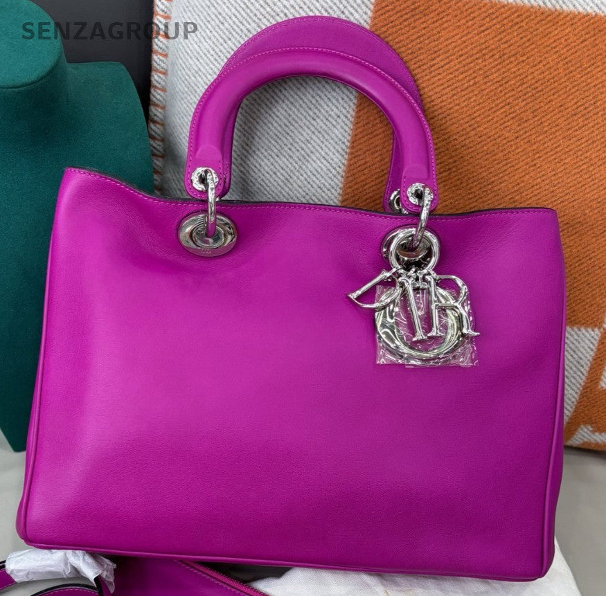 Christian Dior Diorissimo Vip MM Top Handle Bag Purple Silver Used Women Classic